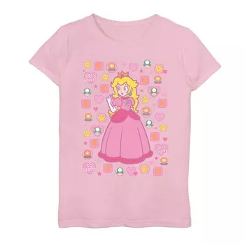 Футболка с плакатом и графикой Nintendo Super Mario Peach Items для девочек 7–16 лет Licensed Character, розовый