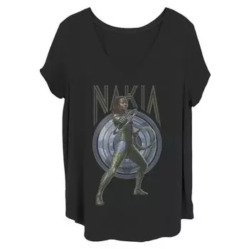 Футболка с плакатом Juniors' Plus Marvel Black Panther Wakanda Forever Nakia Shield Licensed Character