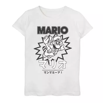 Футболка с плакатом кандзи Nintendo Super Mario Raccoon для девочек 7–16 лет Licensed Character, белый