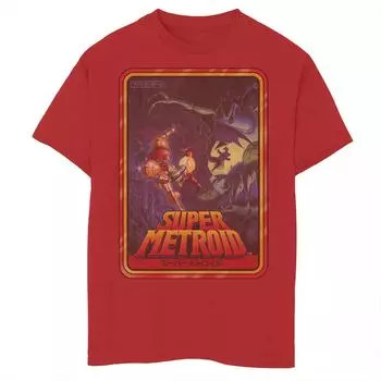 Футболка с плакатом кандзи Nintendo Super Metroid для мальчиков 8–20 лет Licensed Character, красный
