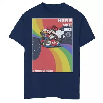 Футболка с плакатом Mario Kart Pride Mario Here We Go для мальчиков 8–20 лет, постер Rainbow Road Licensed Character, синий