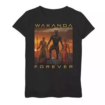 Футболка с плакатом Marvel Black Panther Wakanda Forever Trio для девочек 7–16 лет Licensed Character