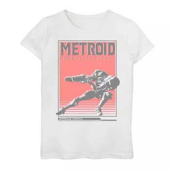 Футболка с плакатом Nintendo Metroid Samus Returns для девочек 7–16 лет Licensed Character, белый