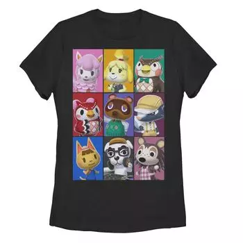 Футболка с плакатом в стиле фолк-ежегодника Nintendo Animal Crossing Towns для юниоров Licensed Character, черный