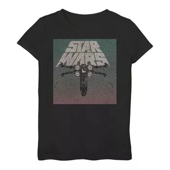 Футболка с плакатом в стиле гранж «Звездные войны X-Wing» для девочек 3–16 лет Licensed Character