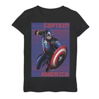 Футболка с плакатом в стиле поп-арт для девочек 7–16 лет Marvel «Капитан Америка» в полутонах Marvel