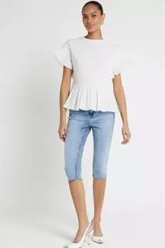 Футболка с плиссированным низом River Island, бежевый