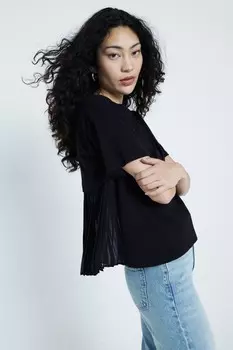 Футболка с плиссированным подолом River Island, черный