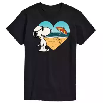 Футболка с пляжным принтом Snoopy и надписью "At heart" для высоких и полных Licensed Character, черный