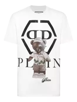 Футболка с плюшевым мишкой от Philipp Plein, украшенная кристаллами, белый