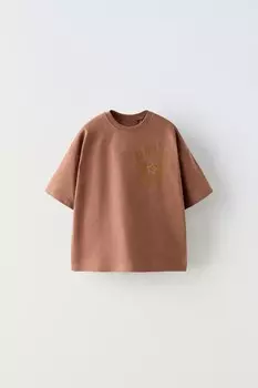 Футболка с подковой ZARA, коричневый