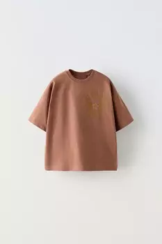 Футболка с подковой ZARA, коричневый