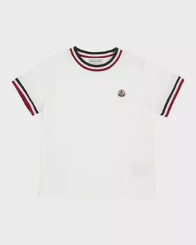 Футболка с полосатой отделкой и нашивкой-логотипом для мальчиков Moncler, цвет 034 White