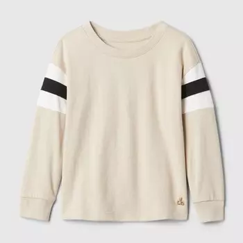 Футболка с полосатой вставкой и вышивкой плюшевого мишки Gap, белый