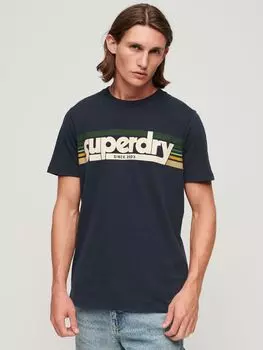 Футболка с полосатым логотипом Terrain Superdry, затмение темно-синий
