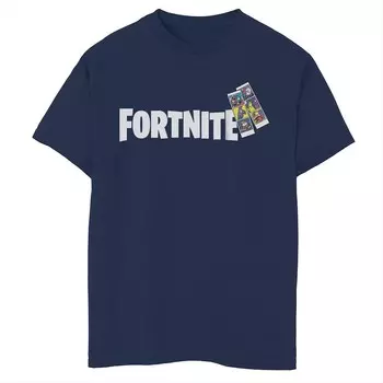 Футболка с полосками фотографий и логотипом Fortnite для мальчиков 8–20 лет Licensed Character, темно-синий