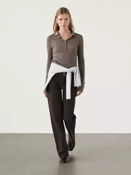 Футболка с полупрозрачным воротником-поло Massimo Dutti, бежевый