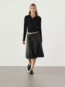 Футболка с полупрозрачным воротником-поло Massimo Dutti, черный