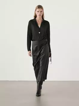Футболка с полупрозрачным воротником-поло Massimo Dutti, черный
