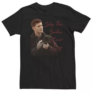 Футболка с портретом Big & Tall Supernatural Dean Stop The Sullen Emo Crap Licensed Character, черный