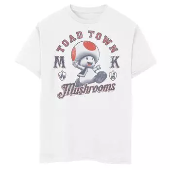Футболка с портретом «Грибы и грибы» для мальчиков 8–20 лет Super Mario Bros. Toad Town Licensed Character, белый