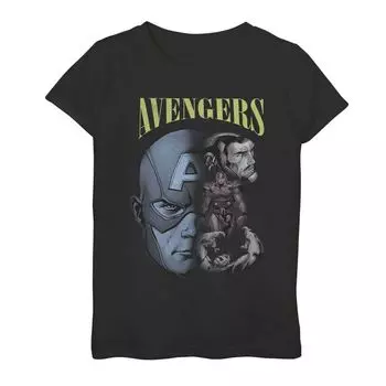 Футболка с портретом и рисунком «Marvel Avengers» для девочек 7–16 лет, выцветшая групповая фотография Marvel