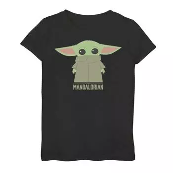 Футболка с портретом из мультфильма «Мандалорец» для девочек 7–16 лет, известная как «Малыш Йода» Licensed Character, черный