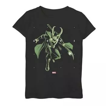 Футболка с портретом Marvel Loki Halftone Word Stack для девочек 7–16 лет Marvel