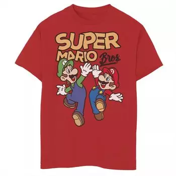 Футболка с портретом Super Mario Bros. Luigi and Mario High Five для мальчиков 8–20 лет Licensed Character