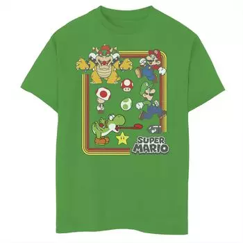 Футболка с портретом в стиле ретро для мальчиков 8–20 лет, Nintendo Super Mario, групповой снимок Licensed Character
