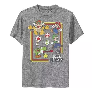 Футболка с портретом в стиле ретро для мальчиков 8–20 лет, Nintendo Super Mario, групповой снимок Licensed Character