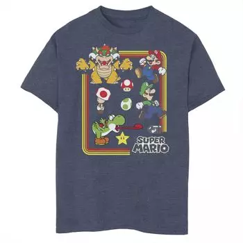 Футболка с портретом в стиле ретро для мальчиков 8–20 лет, Nintendo Super Mario, групповой снимок Licensed Character