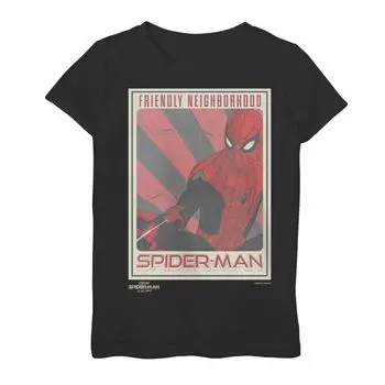 Футболка с постером «Человек-паук Marvel» для девочек 7–16 лет «Нет пути домой, дружелюбный человек-паук» Marvel