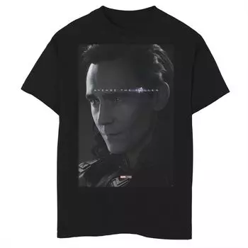 Футболка с постером «Marvel Avengers Endgame Loki Avenge The Fallen» для мальчиков 8–20 лет Marvel, черный