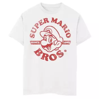 Футболка с потертым рисунком лица Super Mario с 1985 года для мальчиков Licensed Character, белый