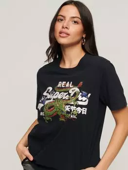 Футболка с повествовательным логотипом Vintage Superdry, черный как смоль