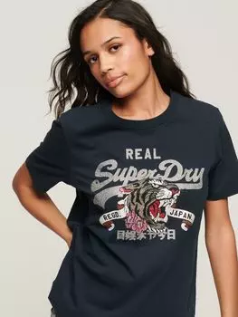 Футболка с повествовательным логотипом Vintage Superdry, затмение темно-синий