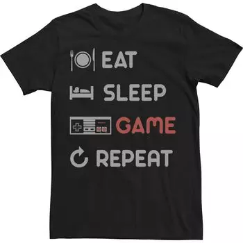 Футболка с повторением игры Big & Tall Nintendo Eat Sleep Game Licensed Character