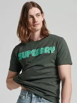 Футболка с повтором в стиле ретро Superdry, темный мосс мергель