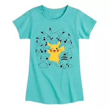 Футболка с повторяющимся узором Pokemon Pika для девочек Licensed Character, синий