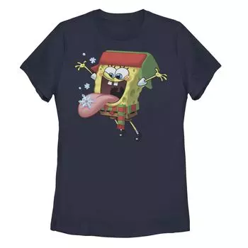 Футболка с праздничным рисунком «Губка Боб Квадратные Штаны» для юниоров и праздничным рисунком «Ловля снежинок» Licensed Character, темно-синий