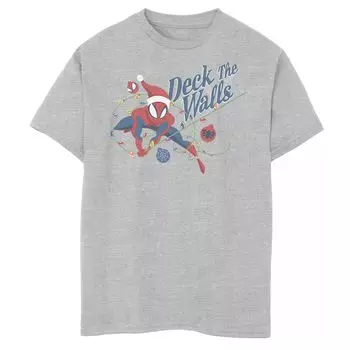 Футболка с праздничным рисунком Marvel Spider-Man Deck The Walls для мальчиков 8–20 лет Marvel