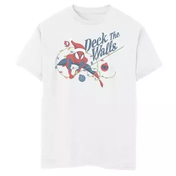 Футболка с праздничным рисунком Marvel Spider-Man Deck The Walls для мальчиков 8–20 лет Marvel, белый