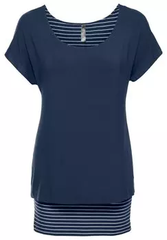 Футболка с принтом 2-In-1- Lssiges Im Layer-Look bonprix, синяя