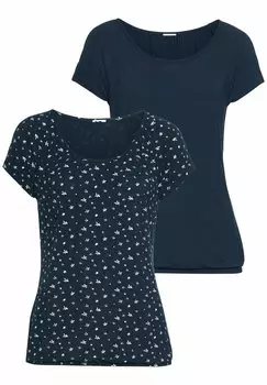 Футболка с принтом 2 PACK LASCANA, цвет navy