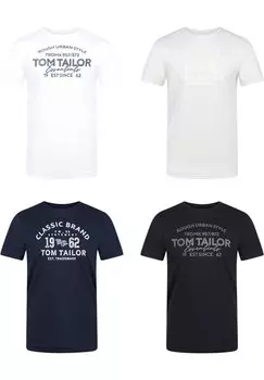 Футболка с принтом 4 PACK TOM TAILOR, цвет lucid white