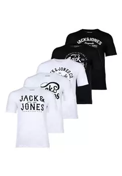 Футболка с принтом 5Er Pack Crew Neck Logo Print Jack & Jones, цвет wei schwarz