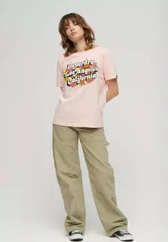 футболка с принтом 70 S FLORAL SCRIPT LOGO Superdry, сомон розовый меланж