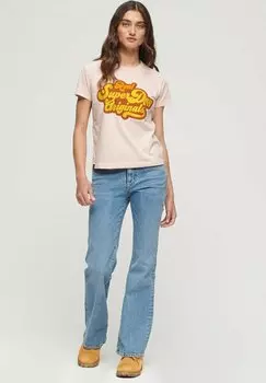 Футболка с принтом 70S SCRIPT METALLIC LOGO Superdry, цвет somon pink marl