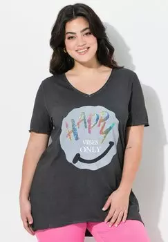 Футболка с принтом A-LINIE REGENBOGEN-PAILLETTEN-SMILEY Angel of Style, черный